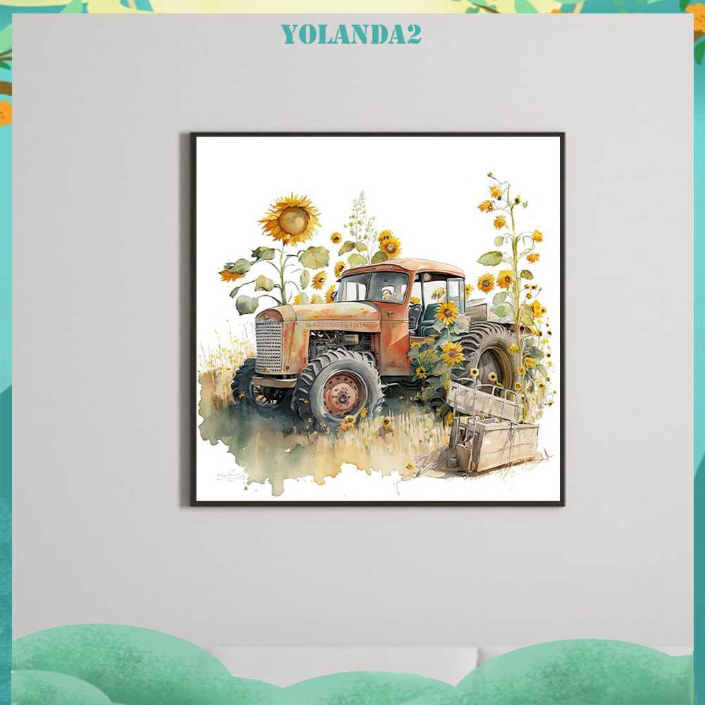 Tranh Đính Đá Kim Cương Toàn Bộ 5D DIY Hình Vẽ Máy Kéo Hoa Hướng Dương