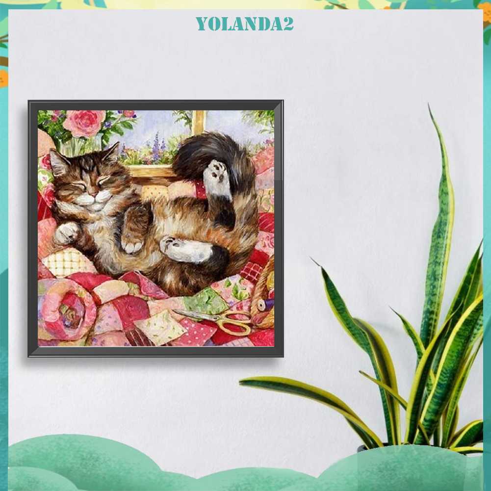 Tranh Đính Đá Kim Cương Toàn Bộ 5D DIY Hình Vẽ Mèo Trang Trí Nhà Cửa