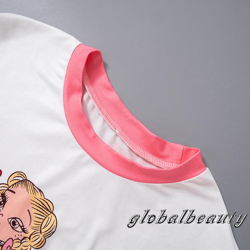 Áo Thun Crop Top Tay Ngắn In Họa Tiết Hoạt Hình Xinh Xắn Thời Trang Mùa Hè Cho Nữ