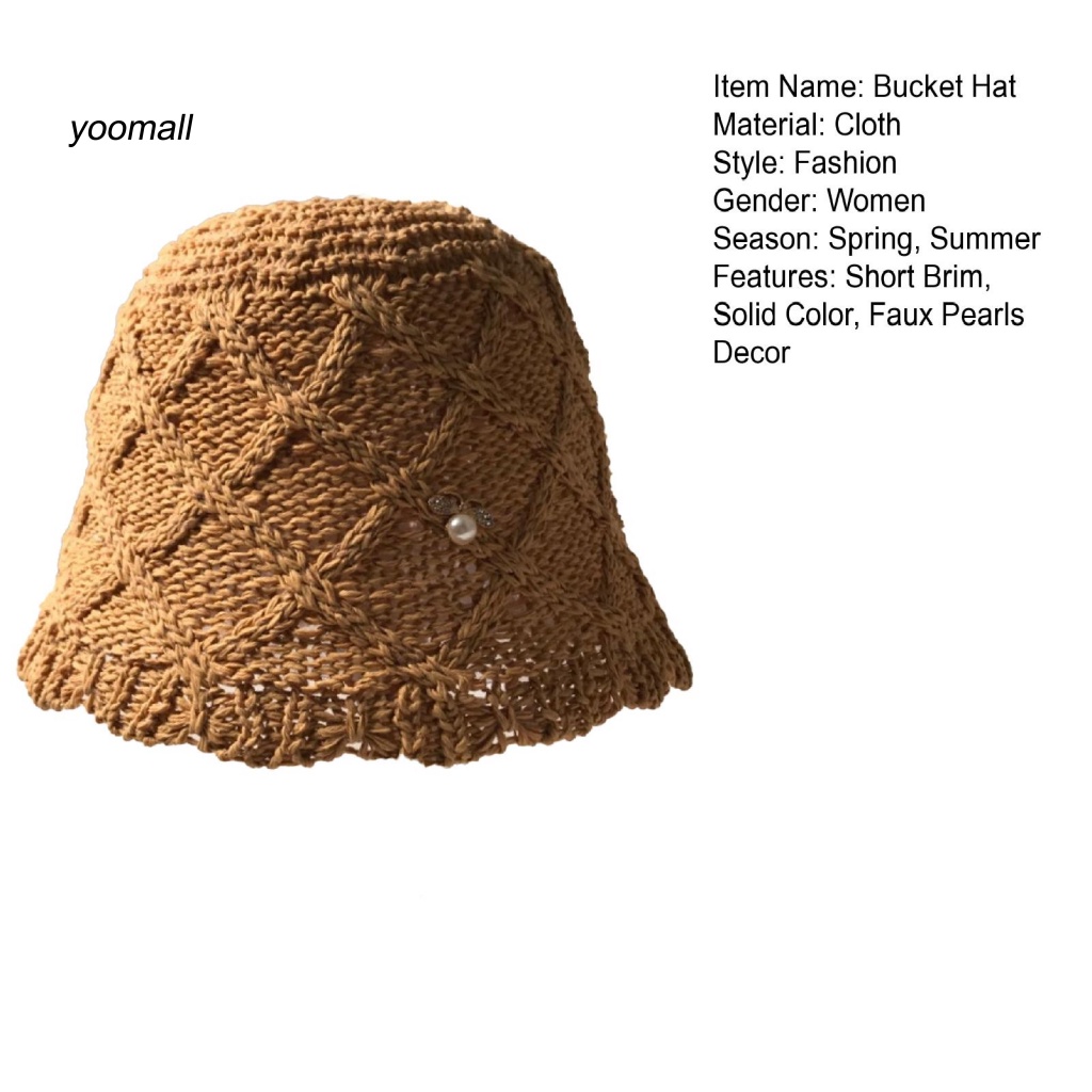 Mũ Bucket Màu Trơn Đính Ngọc Trai Giả Vành Ngắn Thời Trang Mùa Hè Cho Nữ
