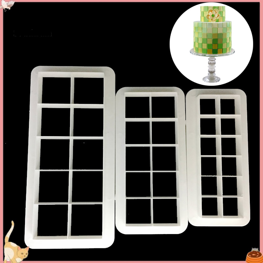 Set 3 Khuôn Cắt Bánh Hình Vuông Bằng Nhựa Tiện Dụng
