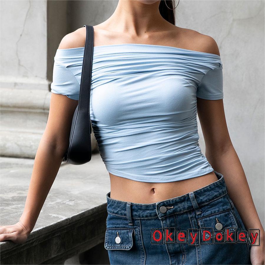 Áo Croptop Trễ Vai Tay Ngắn Dáng Ôm Thời Trang Cho Nữ