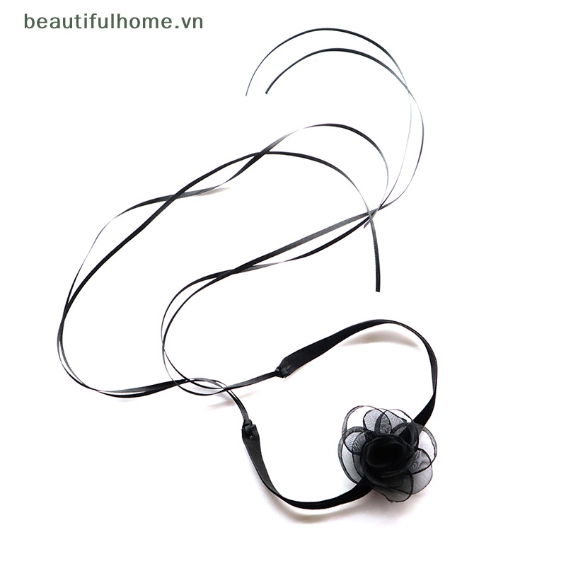 [beautifulhome] Vòng Cổ Choker Dây Ruy Băng Hoa Trà Siêu Dài Màu Đen Quyến Rũ Làm Quà Tặng Tiệc Tùng [beauty]