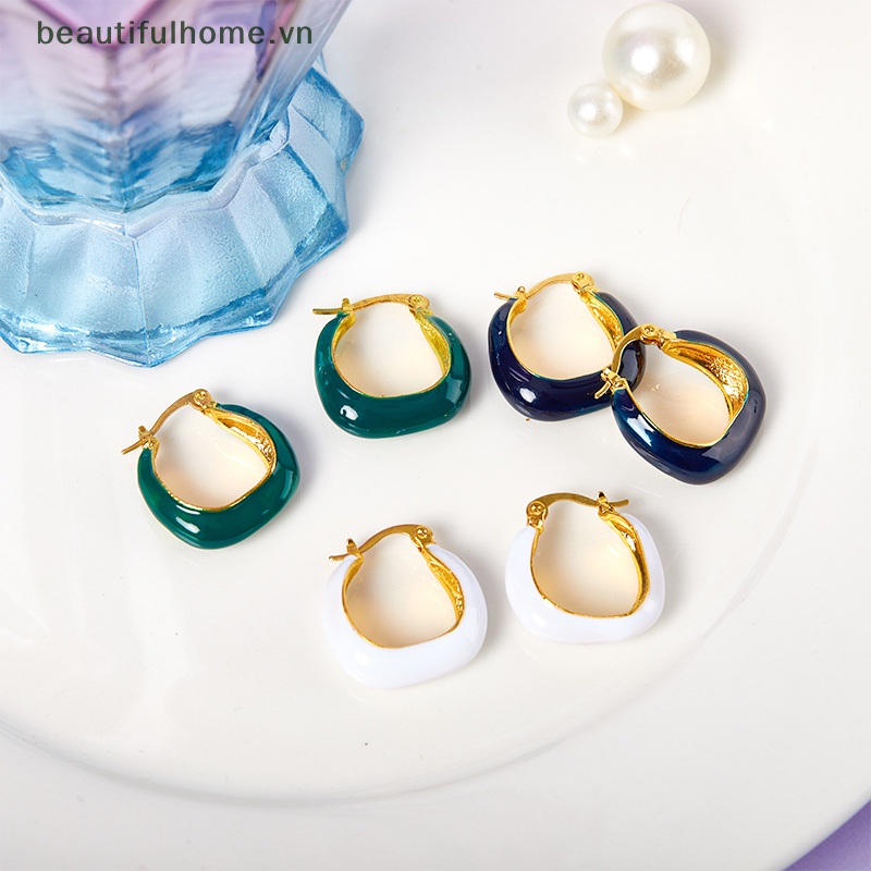1 Đôi Bông Tai Tròn Bằng Hợp Kim Màu Xanh Lá Cây Phong Cách Vintage Hàn Quốc Thanh Lịch Dành Cho Nữ