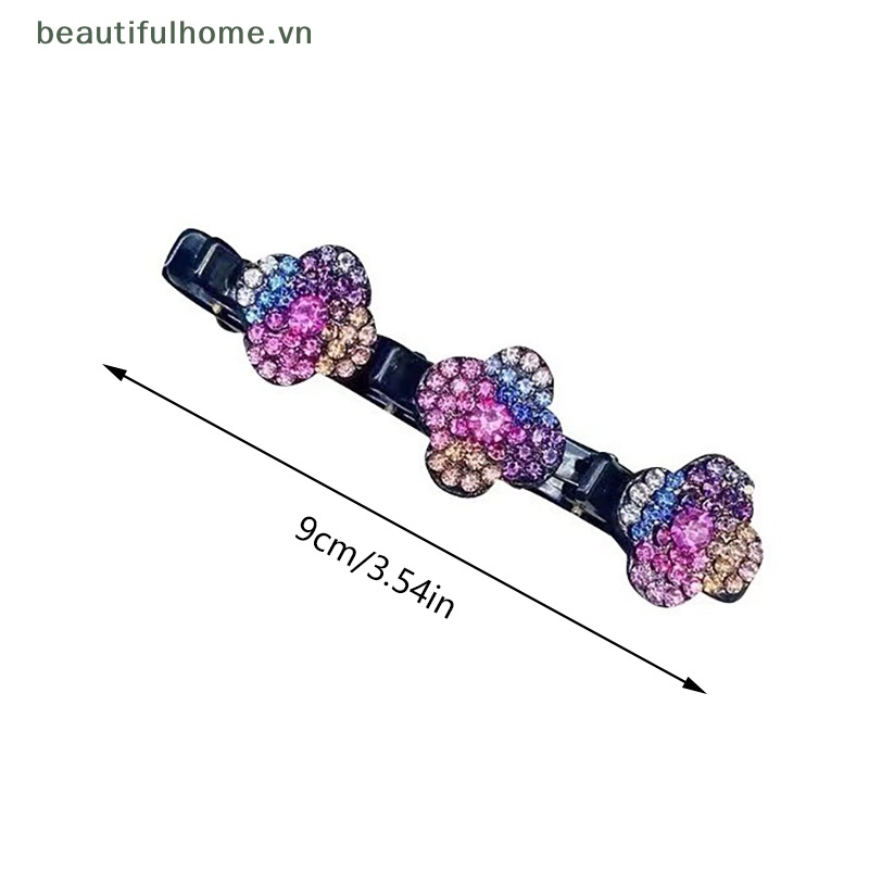 Kẹp Tóc Mỏ Vịt Bốn Lá Đính Pha Lê Lấp Lánh Có 3 Kẹp Nhỏ