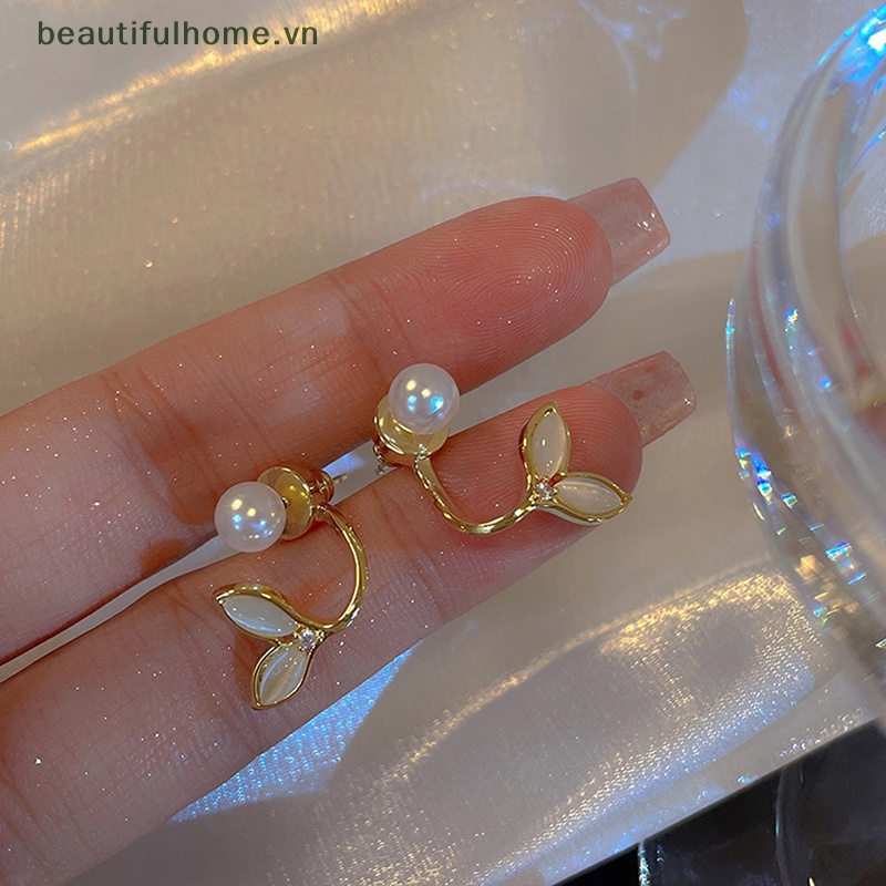 [beautifulhome] Bông Tai Đuôi Cá Đính Ngọc Trai Giả Pha Lê Thời Trang Ngọt Ngào Cho Nữ [beauty]