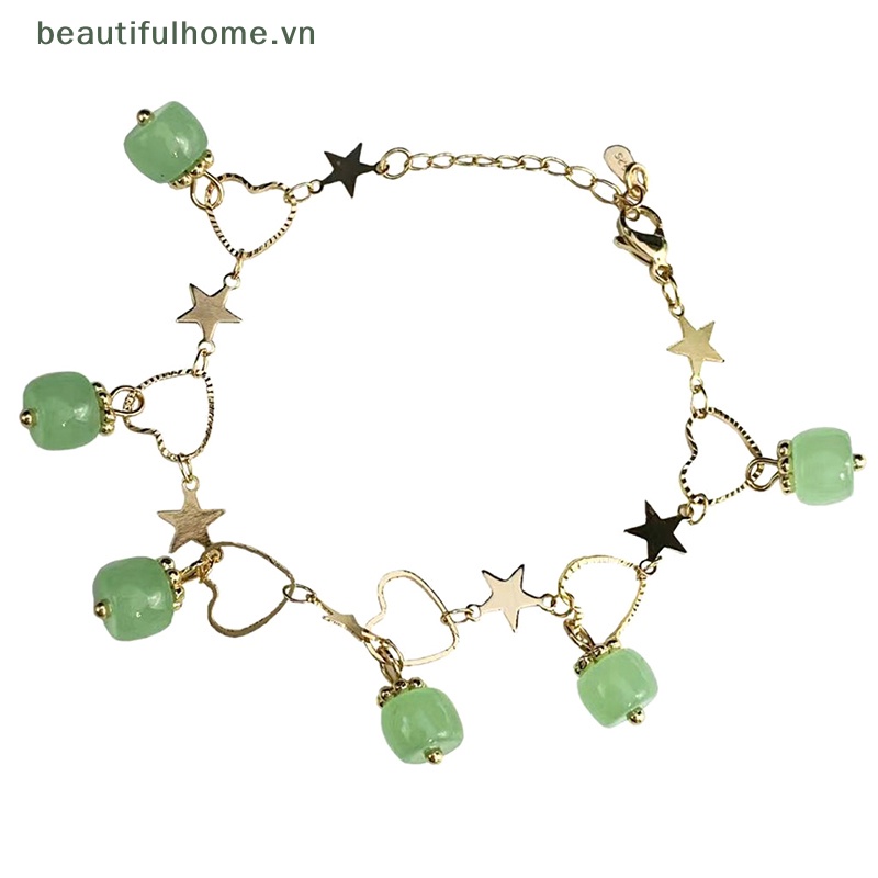 [beautifulhome] Vòng Đeo Tay May Mắn Đính Ngọc Bích / Ngôi Sao / Trái Tim Tua Rua Xinh Xắn Thời Trang Cho Nữ [