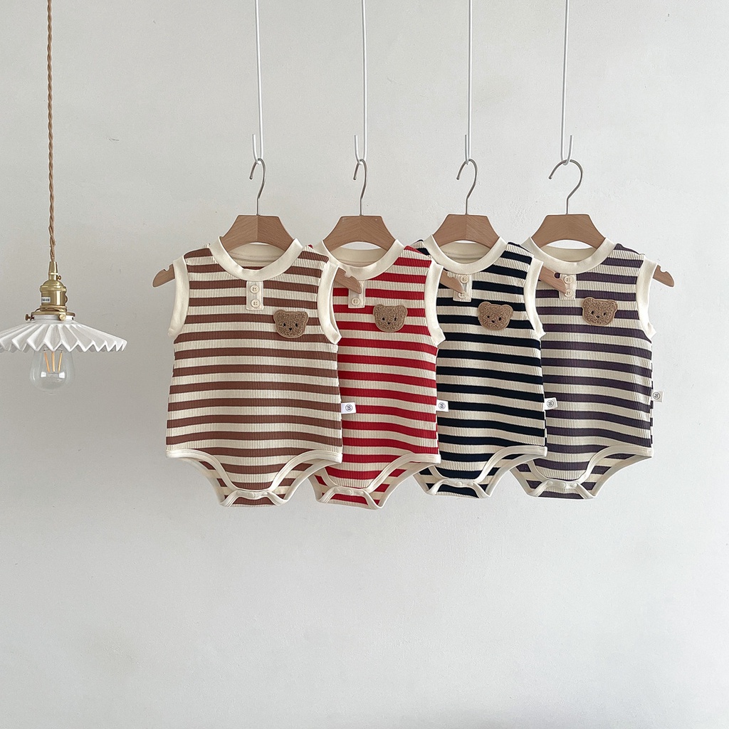 Áo Liền Quần Không Tay Chất Liệu Cotton Họa Tiết Kẻ Sọc Thời Trang Mùa Hè Cho Bé Trai 0-2 Tuổi