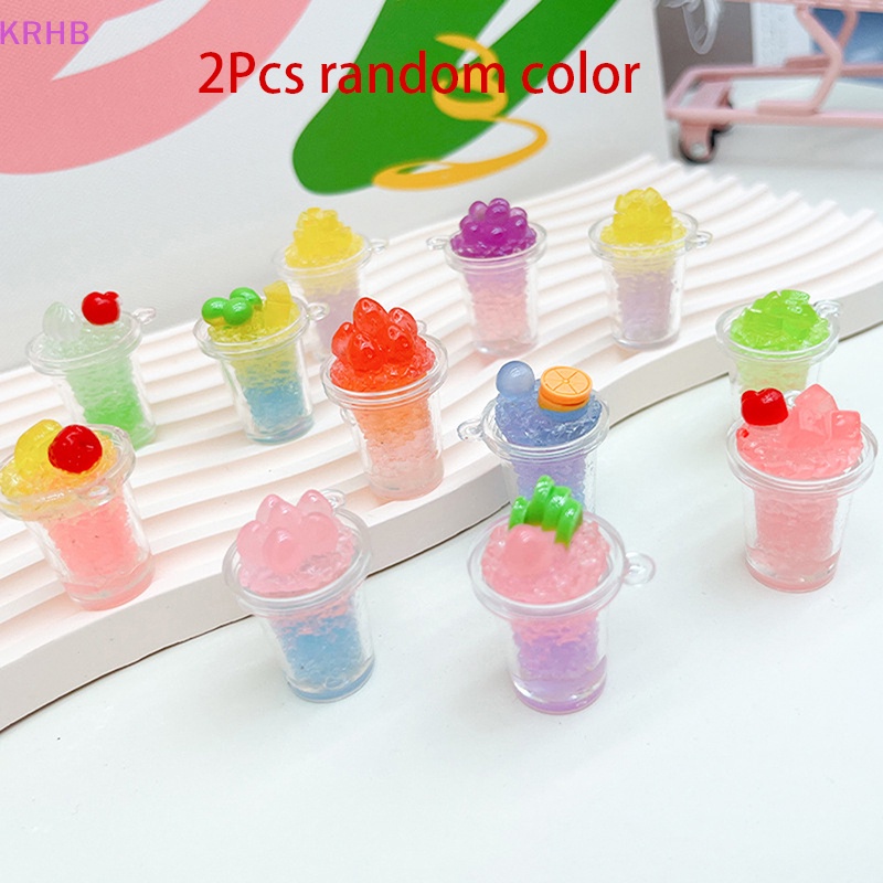 Set 2 Ly Kem / Trái Cây Dạ Quang Trang Trí Ốp Điện Thoại / Móc Khóa Hình Ly Kem DIY Mới