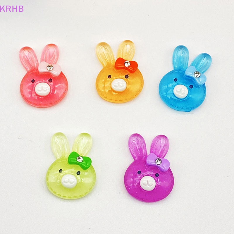 Set 5 Phụ Kiện Trang Trí Nghệ Thuật Hình Thỏ Màu Dạ Quang DIY Bằng Nhựa Resin Mới