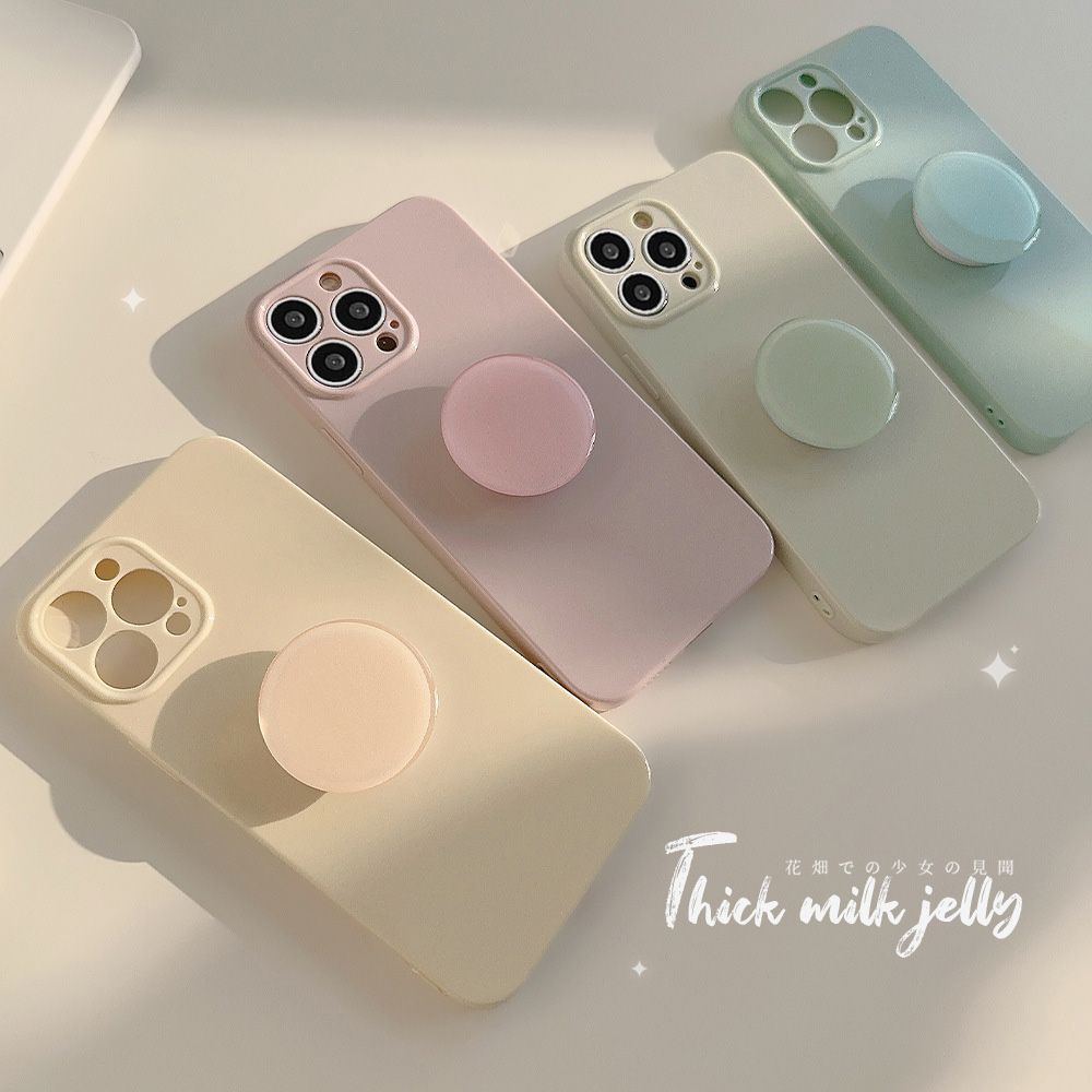 Ốp Điện Thoại TPU Mềm Chống Sốc Màu Trơn Có Giá Đỡ Tròn Cho IPhone 11 14 13 12 Pro Max