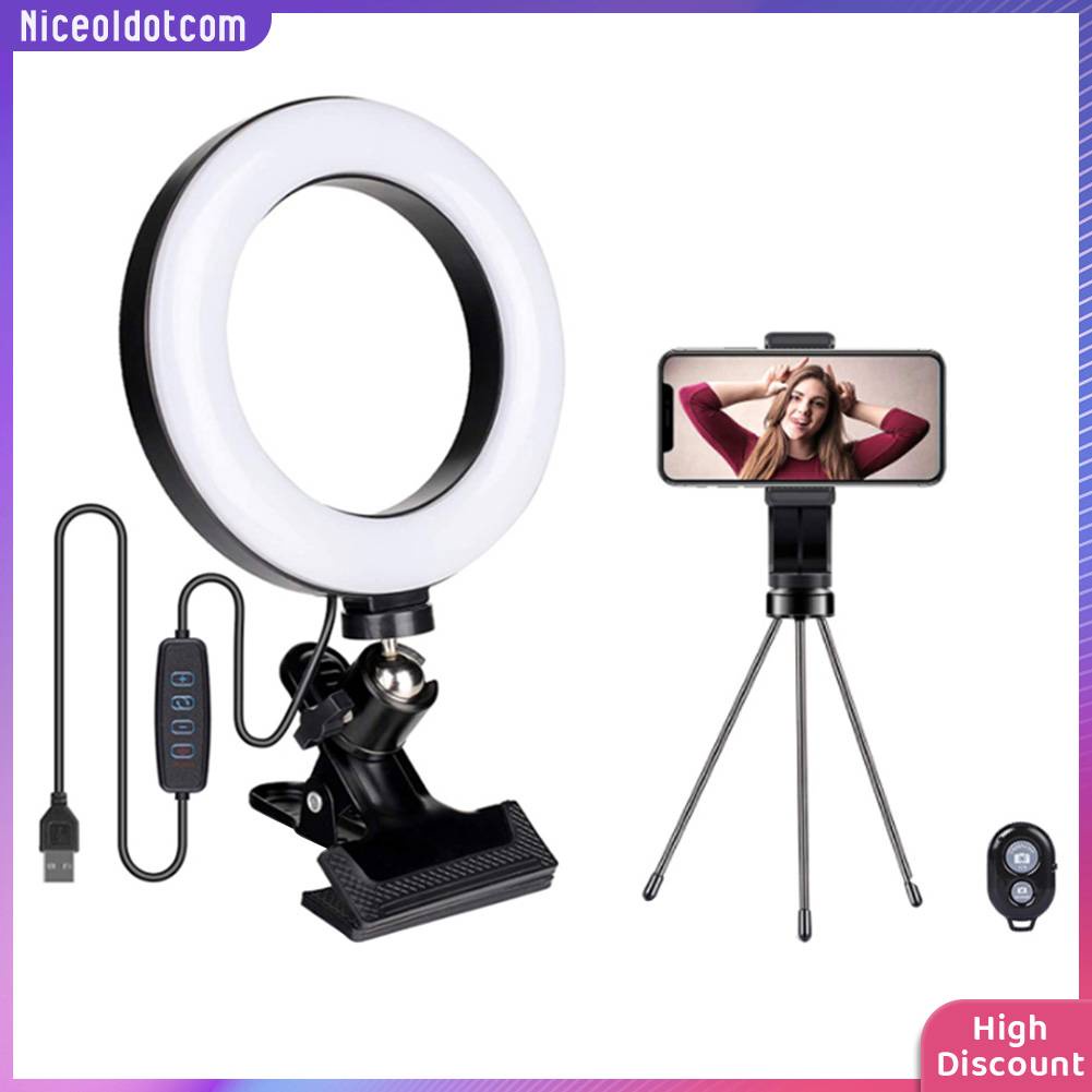 ☼Yimumiya ☼ Vòng Đèn LED 6 inch Cho Laptop Với Chân Tripod Kim Loại + Kẹp + Điều Khiển Bluetooth