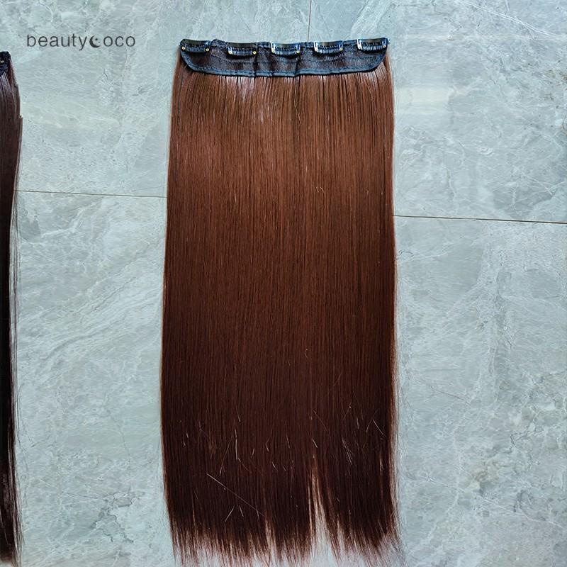 Beautycoco🍊Tóc giả dáng thẳng dài có 5 kẹp giữ màu đen/ nâu thời trang 60cm-hình thật