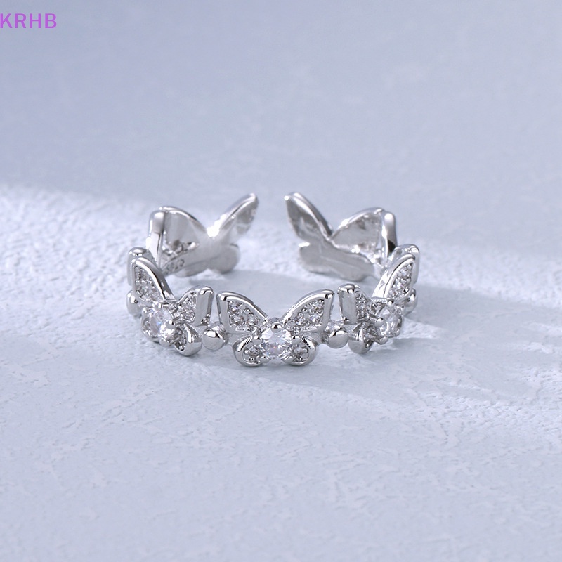 Krhb Mới Nhẫn Thời Trang KRHB Đính Đá Zirconia Lá Hình Học Bướm Tối Giản Có Thể Điều Chỉnh Quà Tặng Trang Sức Cho Nữ