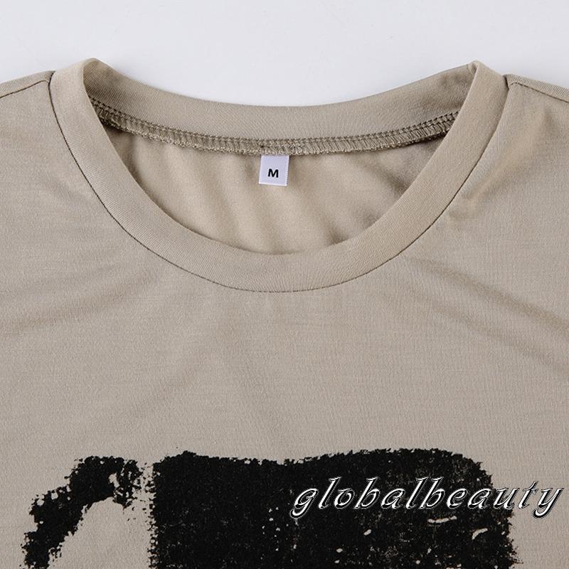 Áo Thun Crop Top Tay Ngắn Cổ Tròn In Họa Tiết Trừu Tượng Thời Trang Mùa Hè Dành Cho Nữ