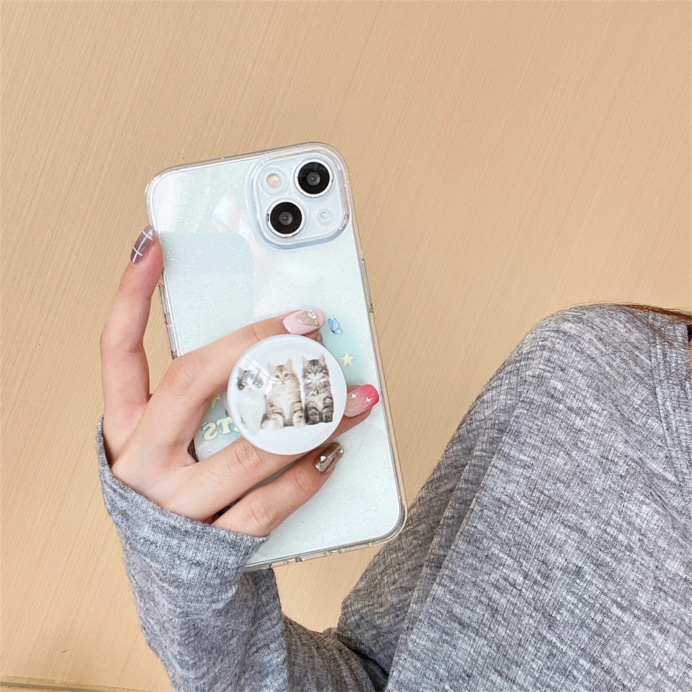 Ốp Điện Thoại TPU Dẻo Trong Suốt Họa Tiết Chú Mèo Dễ Thương Chống Sốc Kèm Giá Đỡ Cho iPhone 11 13 12 14 Pro Max