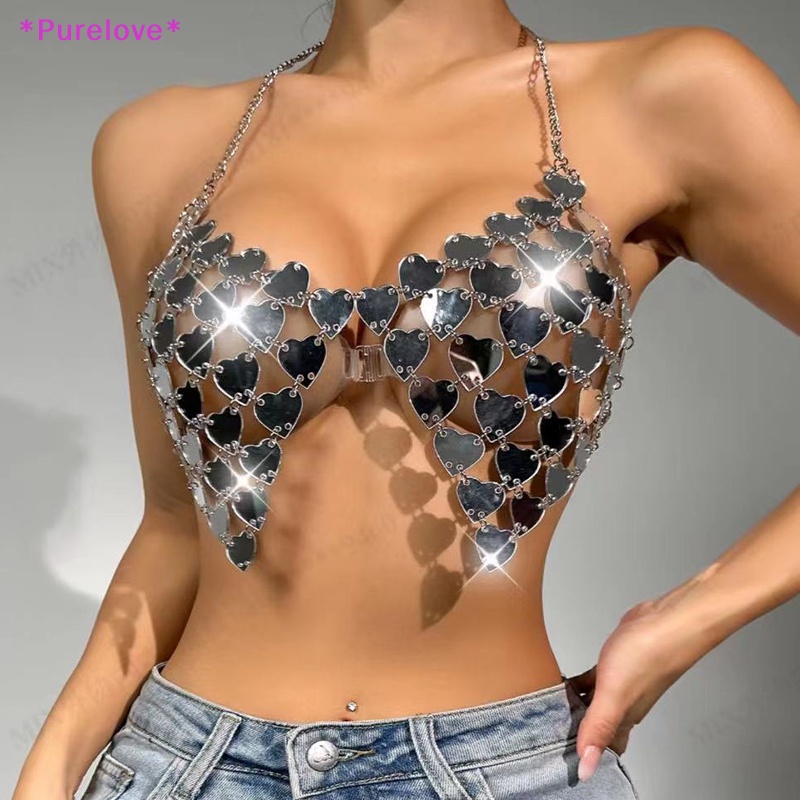 Áo Croptop Lưới Hở Lưng Đính Kim Sa Hình Trái Tim Gợi Cảm Cho Nữ Mới