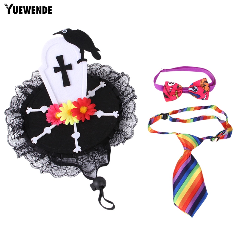 Yq.e 1 Set Phụ Kiện Cài Cổ + Mũ Hóa Trang Halloween Họa Tiết Hoa Siêu Nhẹ Có Thể Điều Chỉnh Cho Thú Cưng