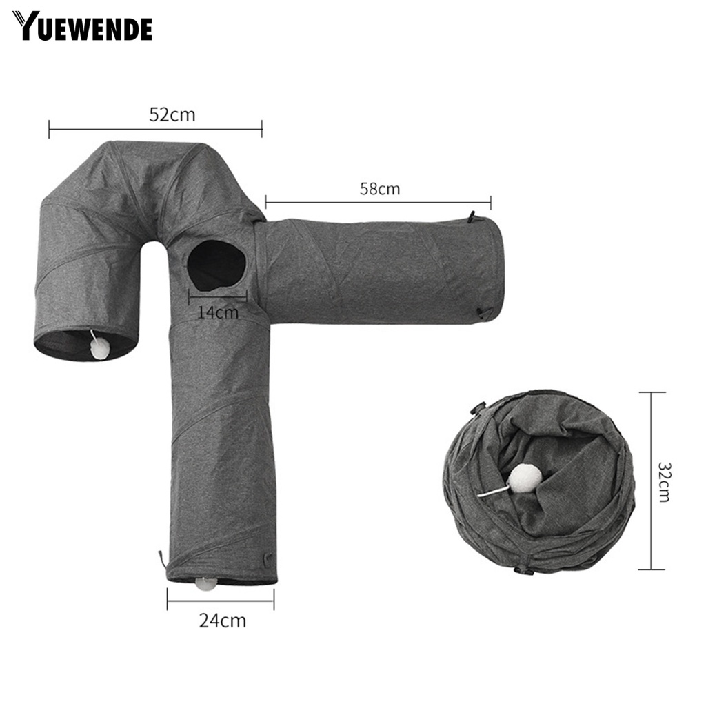 Yq.e Đồ Chơi Đường Hầm Vải Canvas Bốn Lỗ Gấp Gọn Tiết Kiệm Không Gian Màu Xám Giúp Thư Giãn Cho Mèo Cưng