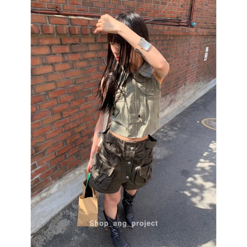 Áo Lửng Sát Nách Dáng Ôm Phối Khóa Kéo Thời Trang Mùa Hè Cho Nữ