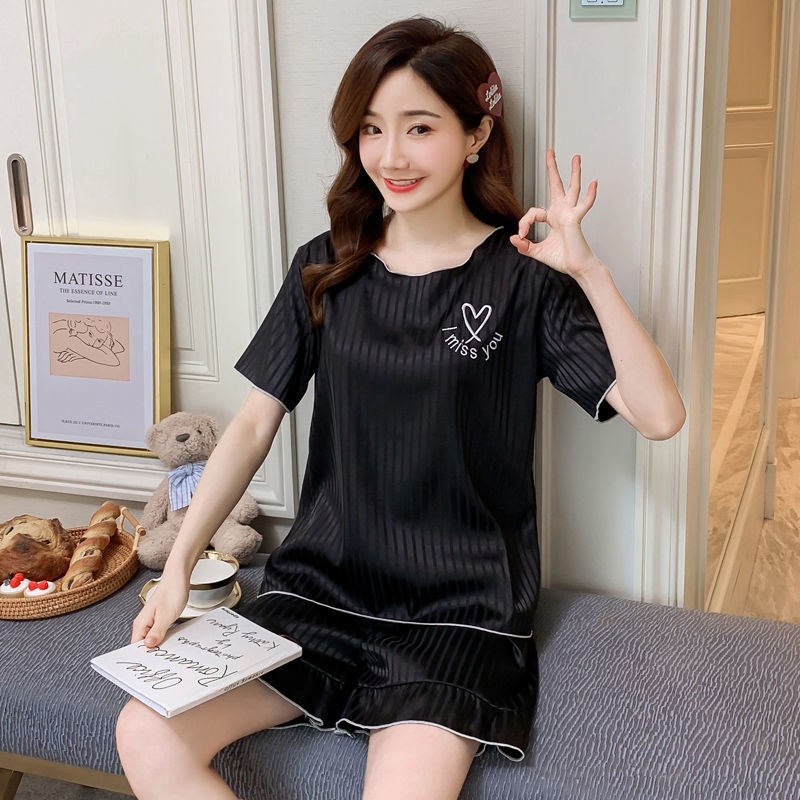 Bộ Đồ Ngủ 100% Lụa Mỏng Tay Ngắn Thời Trang Mùa Hè Phong Cách Hàn Quốc Cho Nữ