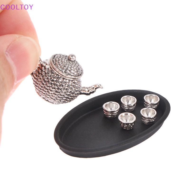 Set 6 Ấm Trà Mini Kèm Nắp Đậy Và 5 Tách Uống Nước Trang Trí Nhà Búp Bê