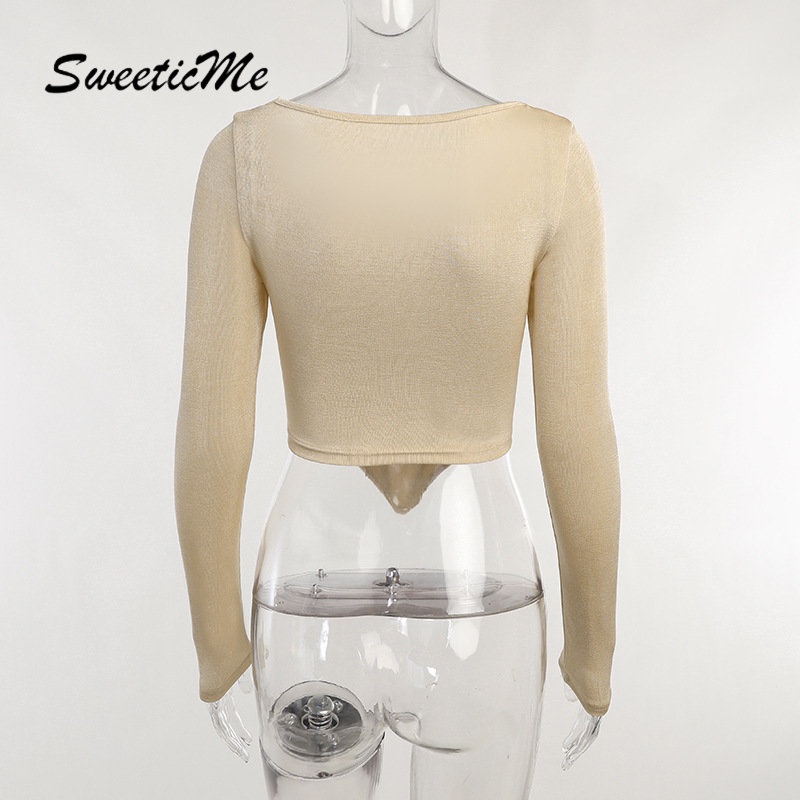 Áo Thun Tay Dài Cổ Vuông Màu Trơn Dáng Ôm Thời Trang 2023 Dành Cho Bạn Nữ