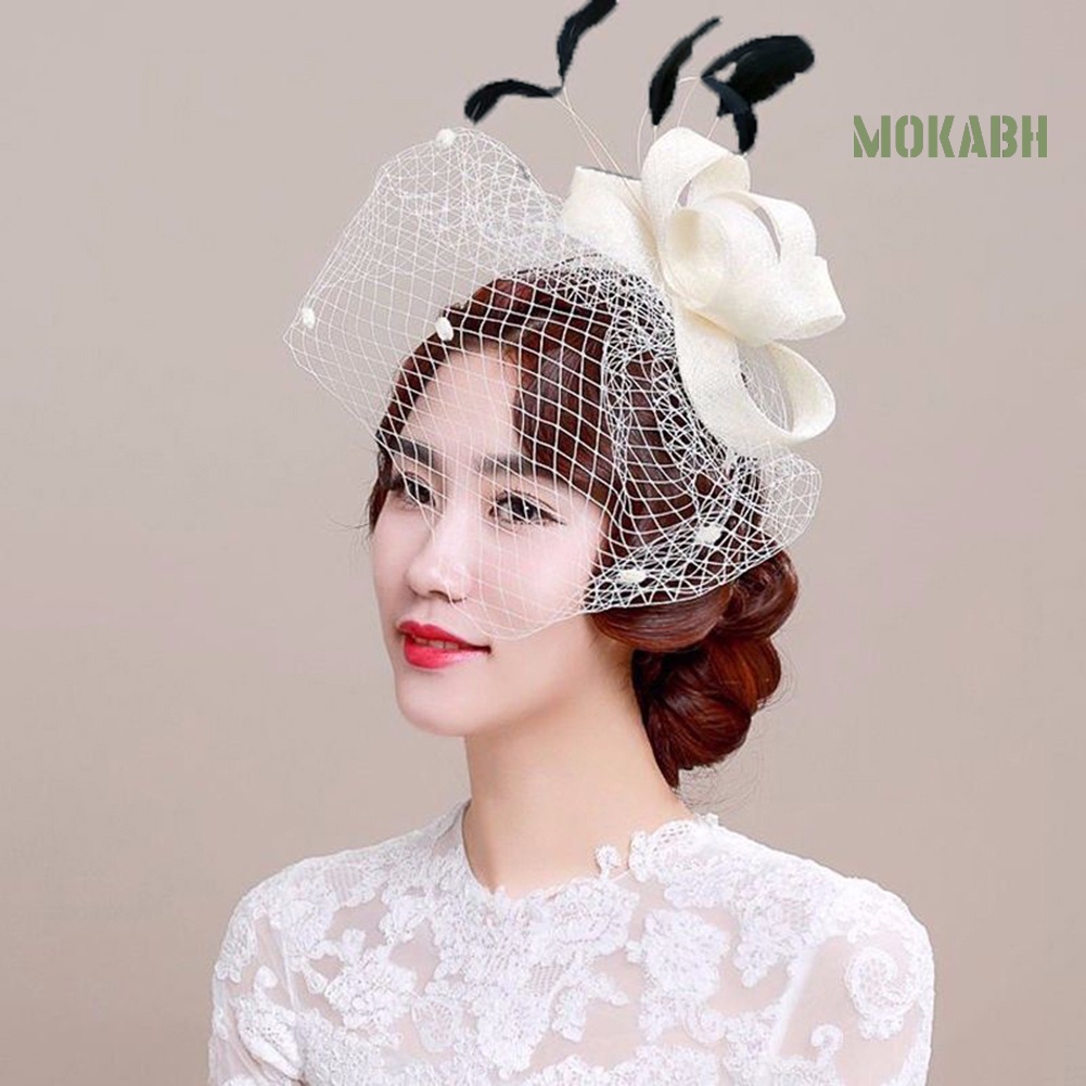 Kẹp Tóc Hình Nón Phối Mạng Che Mặt Lông Vũ Phong Cách Cổ Điển Thời Trang Cho Nữ