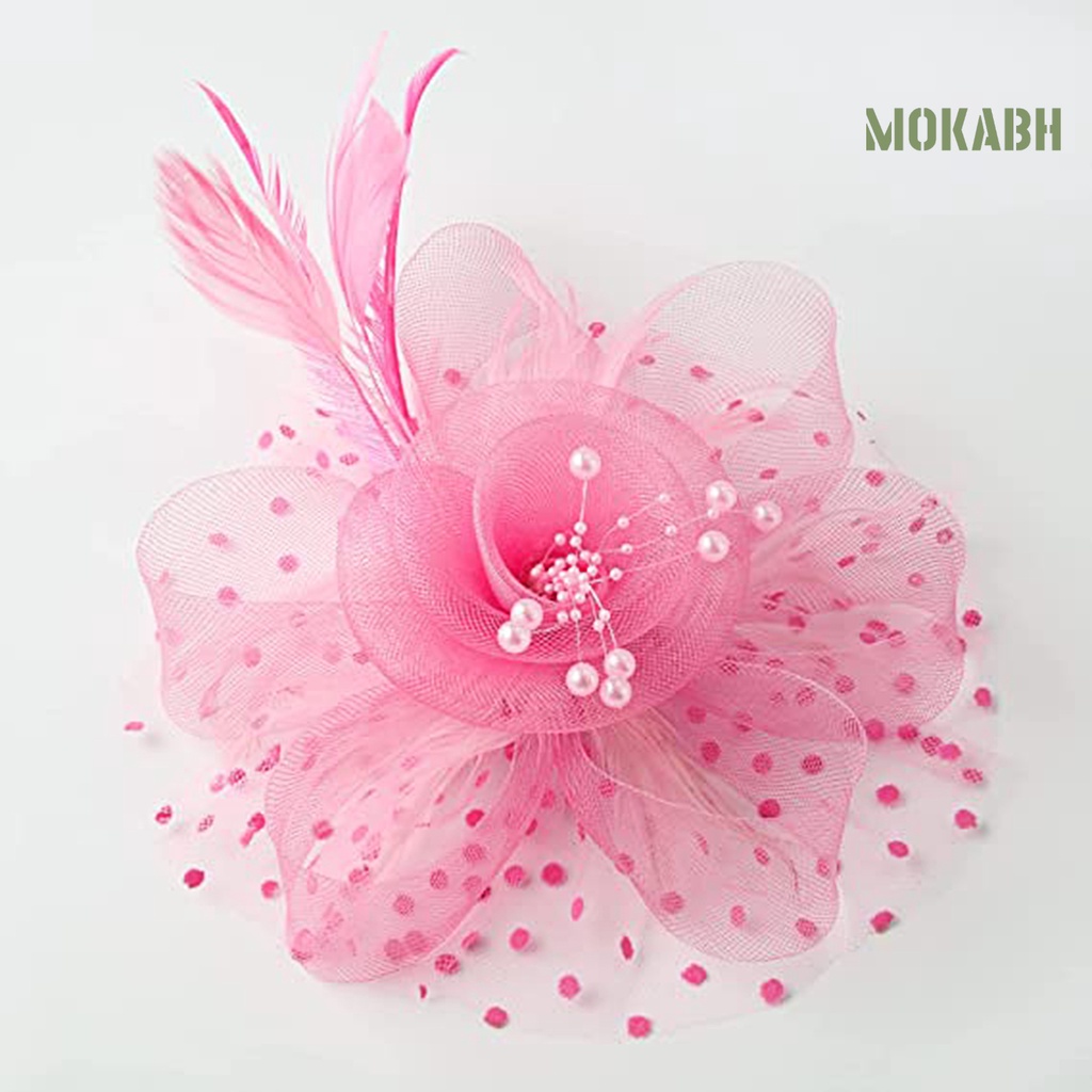 Mũ Lưới Đính Hoa Và Lông Vũ Trang Trí Tóc Cho Cô Dâu