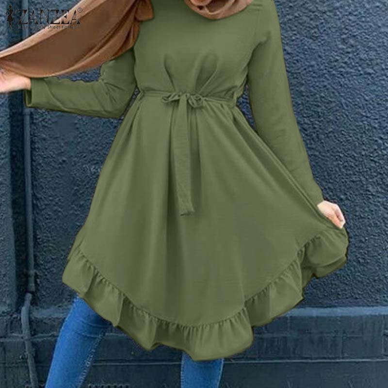 Zanzea Áo Kiểu Dài Tay Màu Trơn Có Dây Thắt Eo Tháo Rời Được Dành Cho Nữ