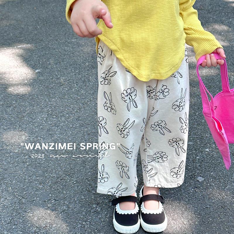 Quần Dài Ống Rộng Lưng Thun Chống Muỗi In Họa Tiết Hoạt Hình Dễ Thương Thời Trang Xuân Thu Cho Bé Gái