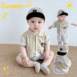 Bộ áo liền quần cotton ngắn tay in họa tiết Carlo cho bé trai từ 0-24 tháng tuổi