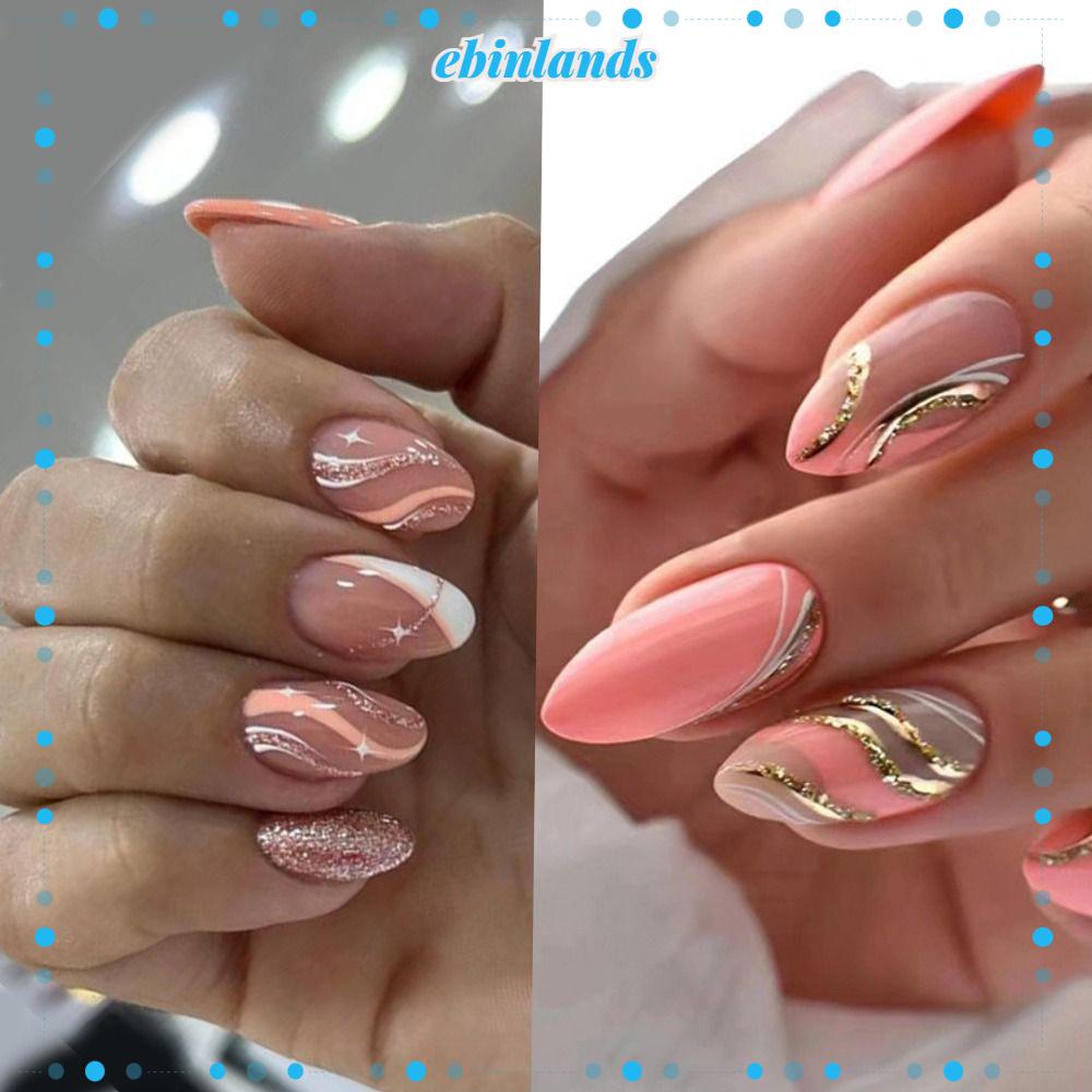 Set 24 Móng Tay Giả Dạng Nhấn Phong Cách Pháp