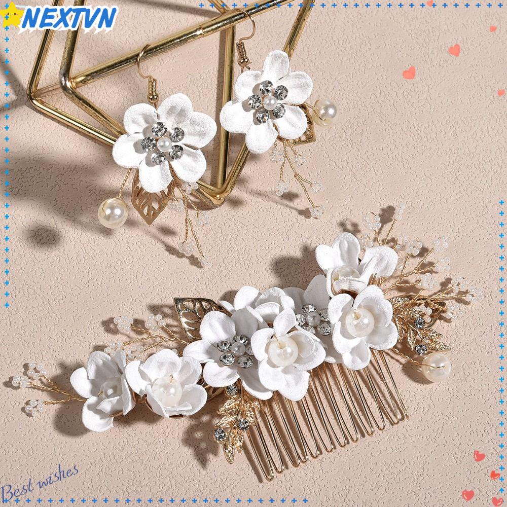 Bộ Lược Và Bông Tai Hình Hoa Lá Sang Trọng Cho Cô Dâu