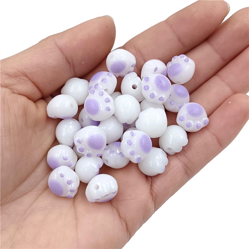 Set 10 Hạt Ngọc Bích Trắng Nhân Tạo Hình Dấu Chân Mèo Làm Trang Sức Thủ Công