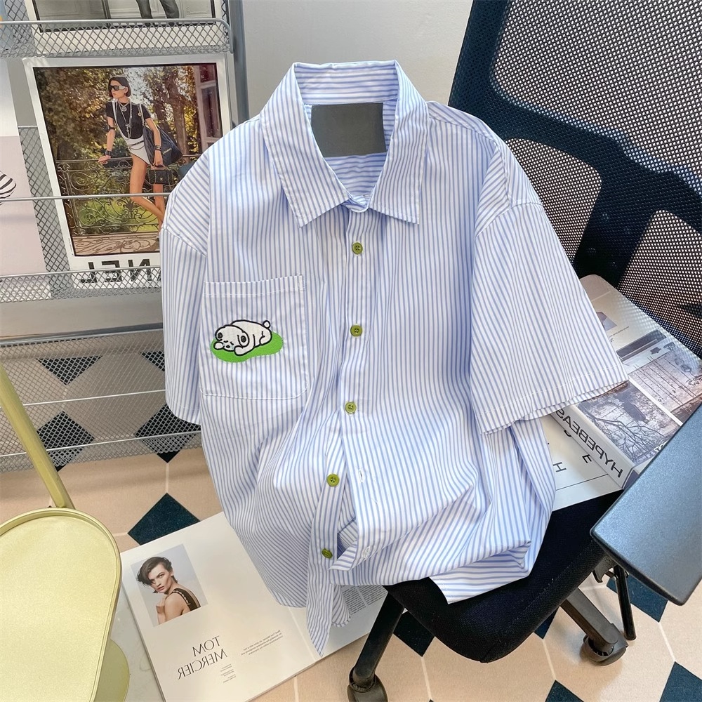 Áo Sơ Mi Tay Ngắn Dáng Rộng Thêu Họa Tiết Phong Cách Nhật Bản Thời Trang Mùa Hè Cho Nam 150kg 2