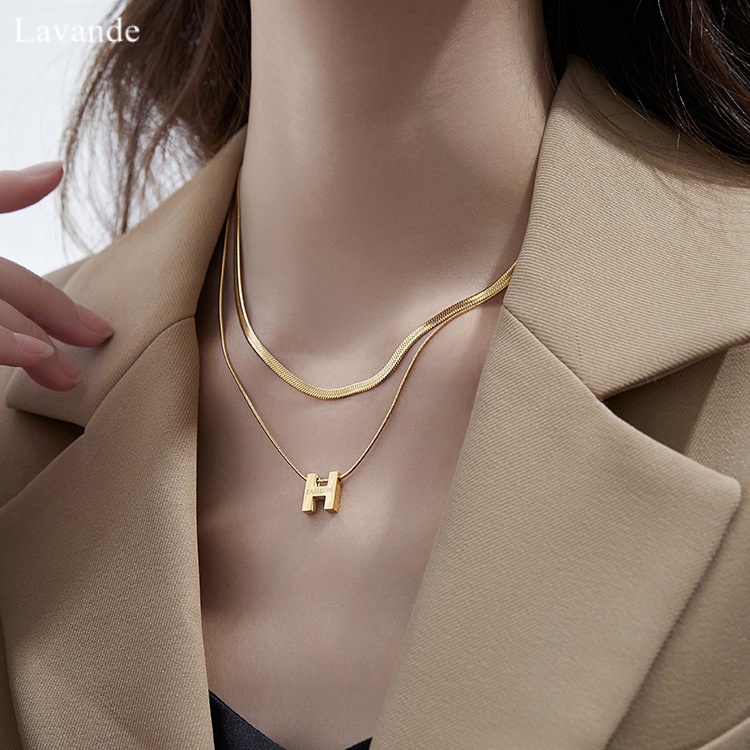Dây Chuyền Hai Lớp Bằng Thép Titan Nhẹ Cao Cấp Chống Thấm Nước Không Phai Chữ H Sang Trọng Dành Cho Nữ X02L11