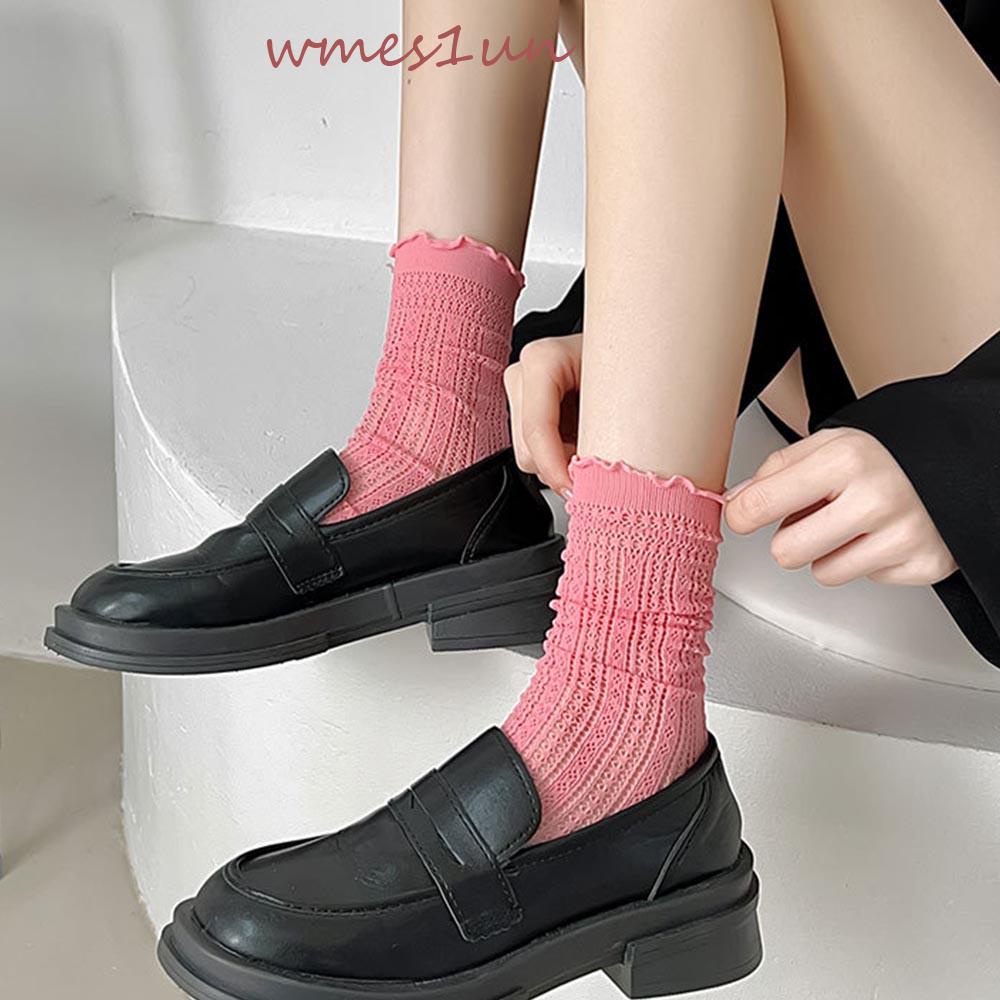 Vớ Cotton Mỏng Dáng Rộng Phối Ren Lỗ Thoáng Khí Thời Trang Mùa Hè Cho Nữ WMES15H