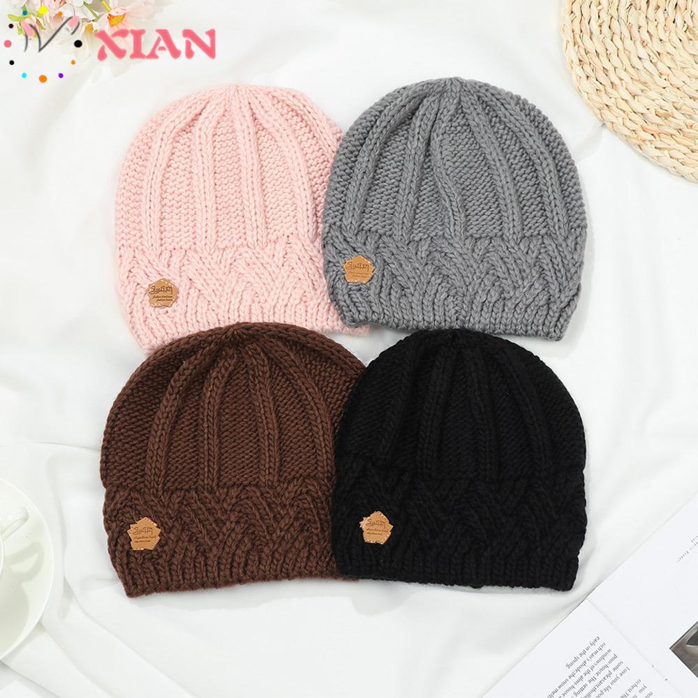 Xiantin Mũ Len Dệt Kim Dày Dặn Màu Trơn Cổ Tròn Thời Trang Thu Đông