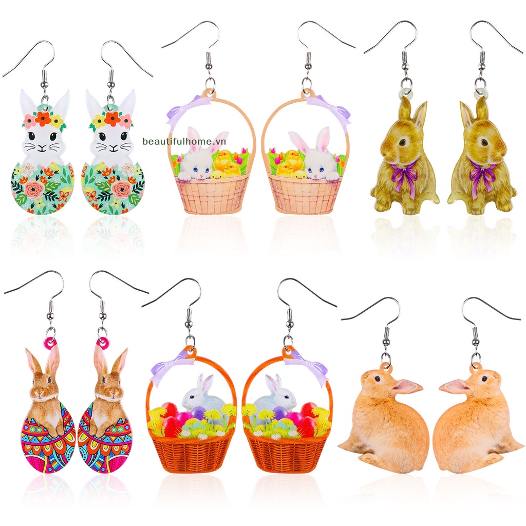 Set 6 Đôi Bông Tai Acrylic Hình Thỏ Phục Sinh Dễ Thương Cho Nữ