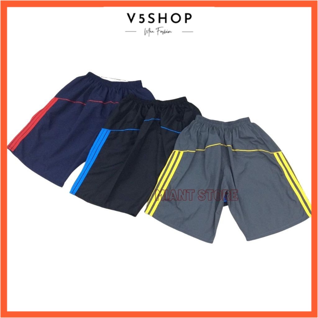 Quần Short Nam Mặc Nhà, Quần Đùi Nam Ngố Thể Thao Vải Dù Gió Phối 3 Sọc Free Size 50-75Kg QĐ1