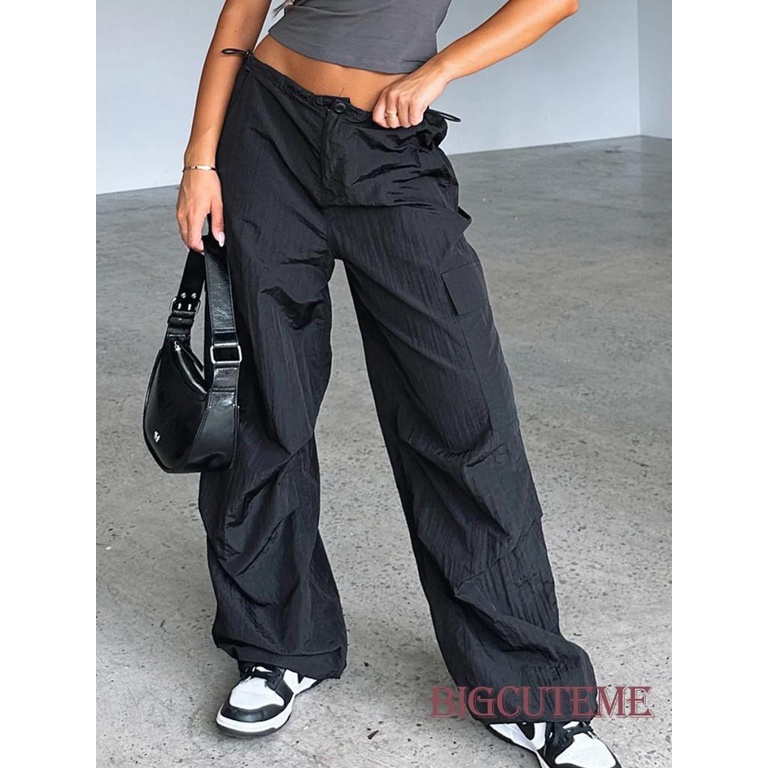 Quần Dài Dáng Rộng Màu Trơn Có Dây Rút Và Túi Cá Tính Cho Nữ
