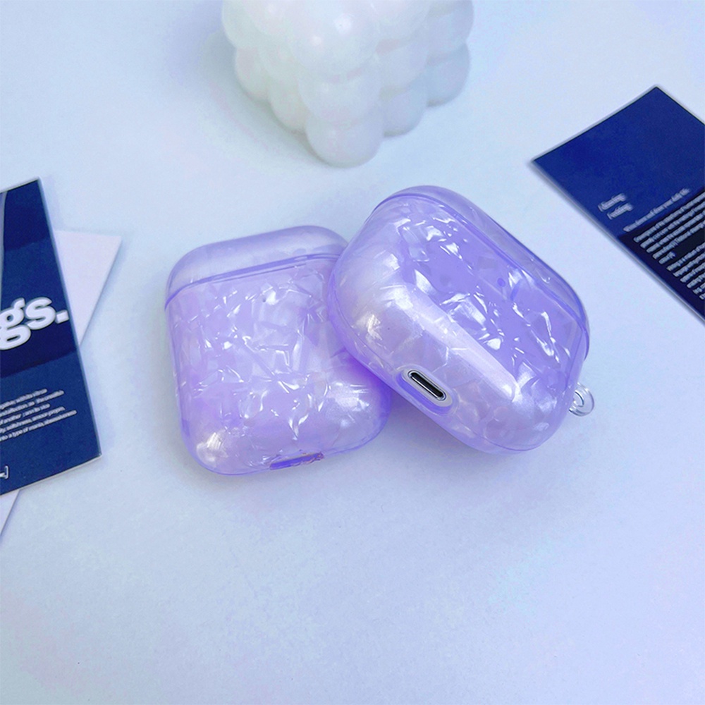 Vỏ Bảo Vệ Hộp Sạc Tai Nghe AirPods Pro 1 / 2 / 3 1 2 3 Pro 1 2 Họa Tiết Vỏ Sò Màu Tím Dễ Thương Kèm Móc Treo Tiện