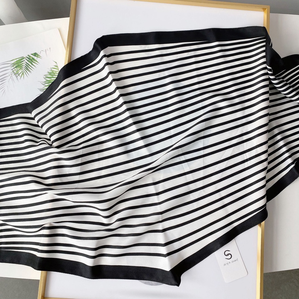 Khăn Choàng Lụa Kẻ Sọc Xanh Navy Thời Trang Mùa Hè