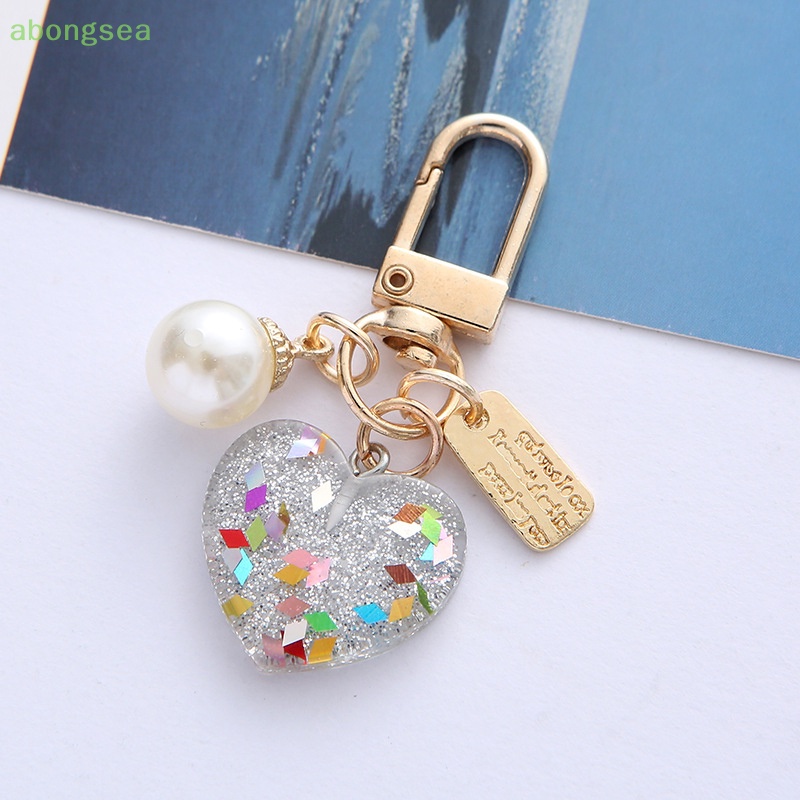 Abongsea Móc Khóa Hình Trái Tim Đính Kim Sa Lấp Lánh Nhiều Màu Sắc Dễ Thương Cho Nữ