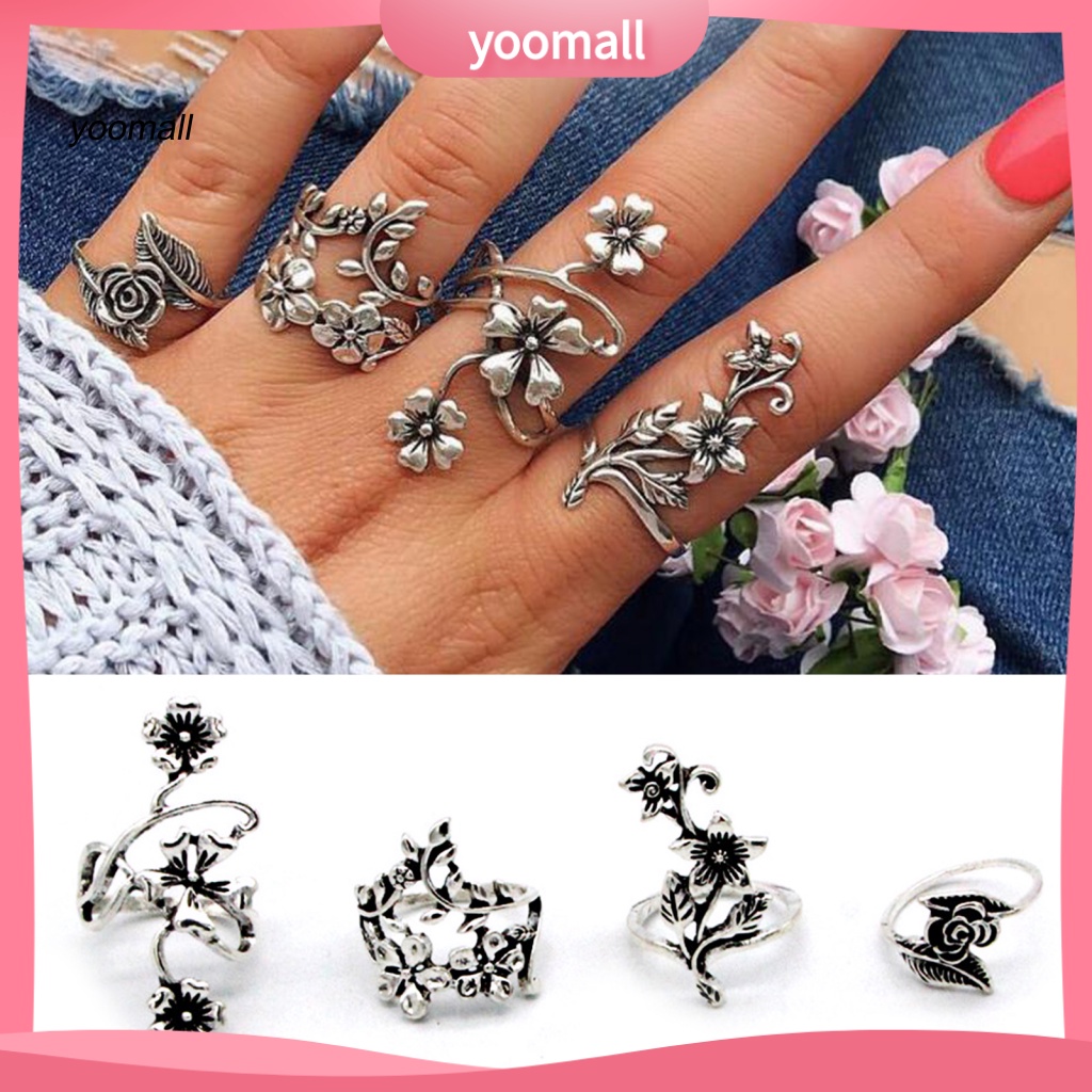 Set 4 Nhẫn Đeo Khớp Ngón Tay Phong Cách Trung Hoa Cổ Điển Dành Cho Nữ