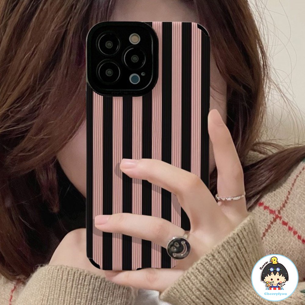 Ốp Điện Thoại TPU Họa Tiết Kẻ Sọc Màu Hồng Thời Trang Chống Trượt Cho IPhone 11 14 13 12 Pro Max X XR 8 7 Plus SE