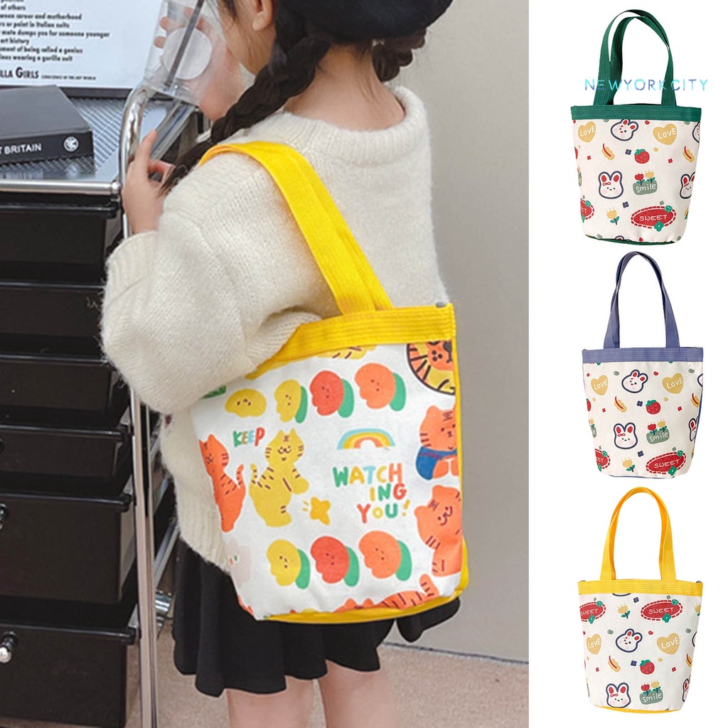 Túi Tote Bằng Vải Canvas Chống Nước Chống Mòn In Họa Tiết Hoạt Hình Sức Chứa Lớn