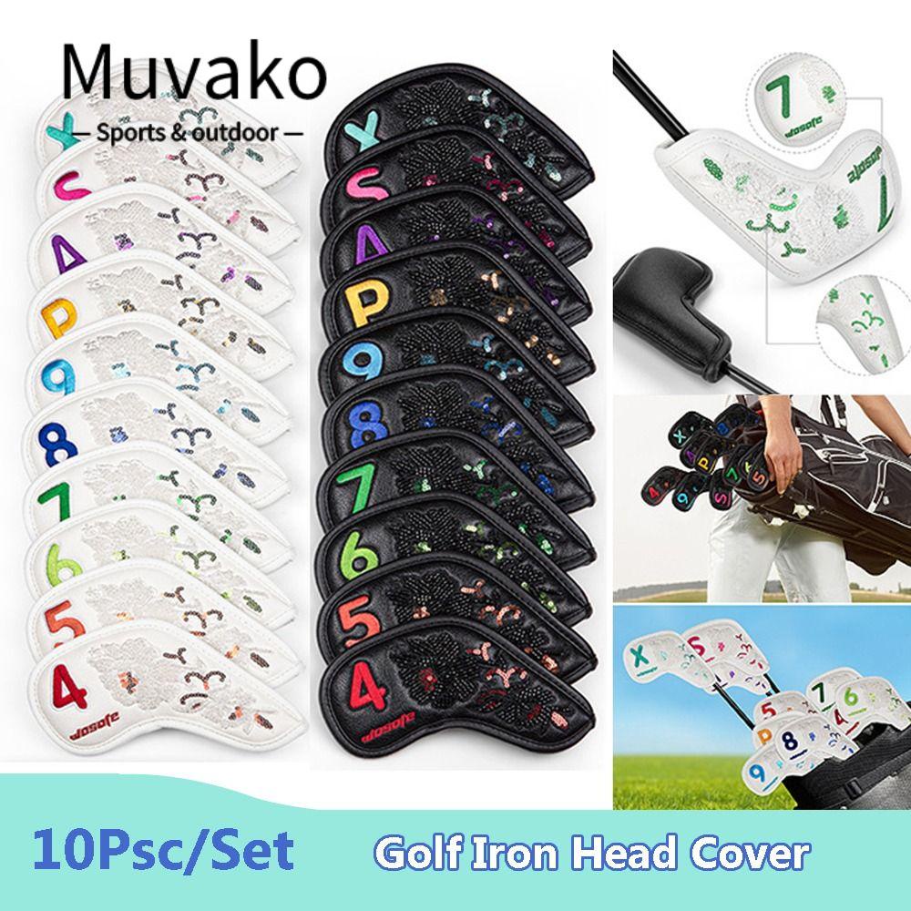 MUVAKO Set 10 Vỏ Bọc Đầu Gậy Đánh Golf Bằng PU Cổ Dài