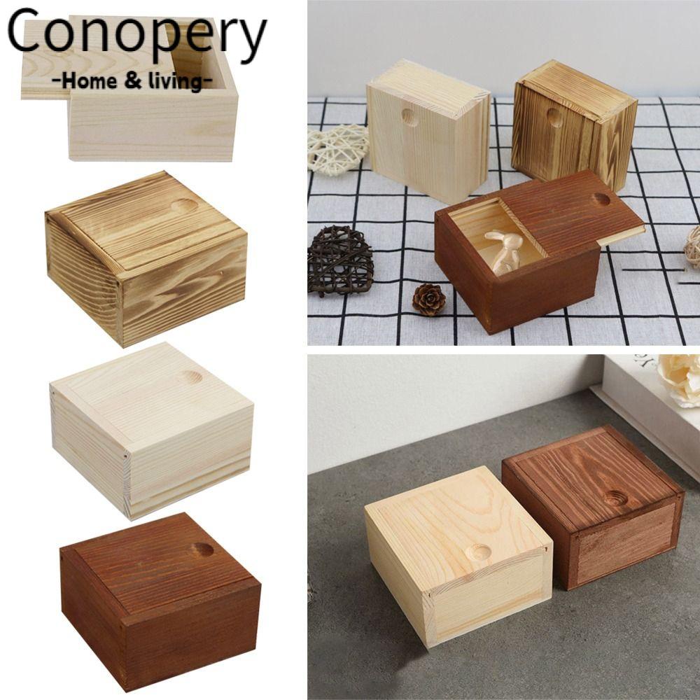 CONOPERY Hộp Gỗ Đựng Hạt Trang Trí Nhà Cửa Có Trượt Tiện Dụng